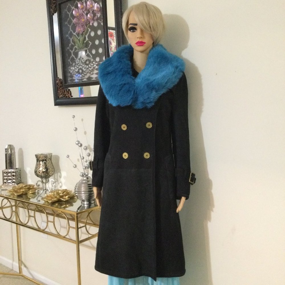 COACH LONG BLACK DOUBLE BREASTED BELTED VINTAGE TRENCH COAT